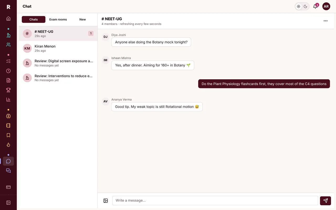 The NEET-UG exam room in live chat.