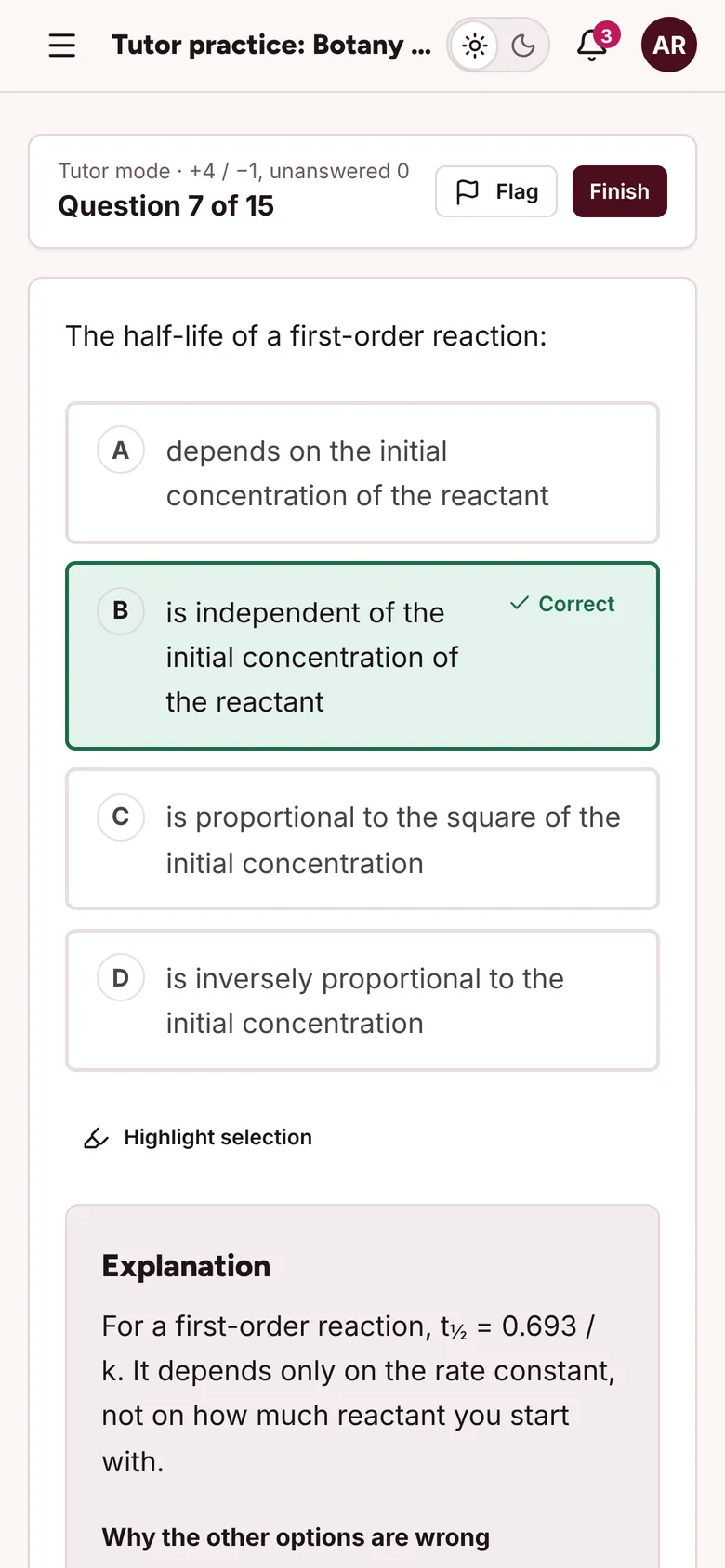 A tutor-mode question on a phone.